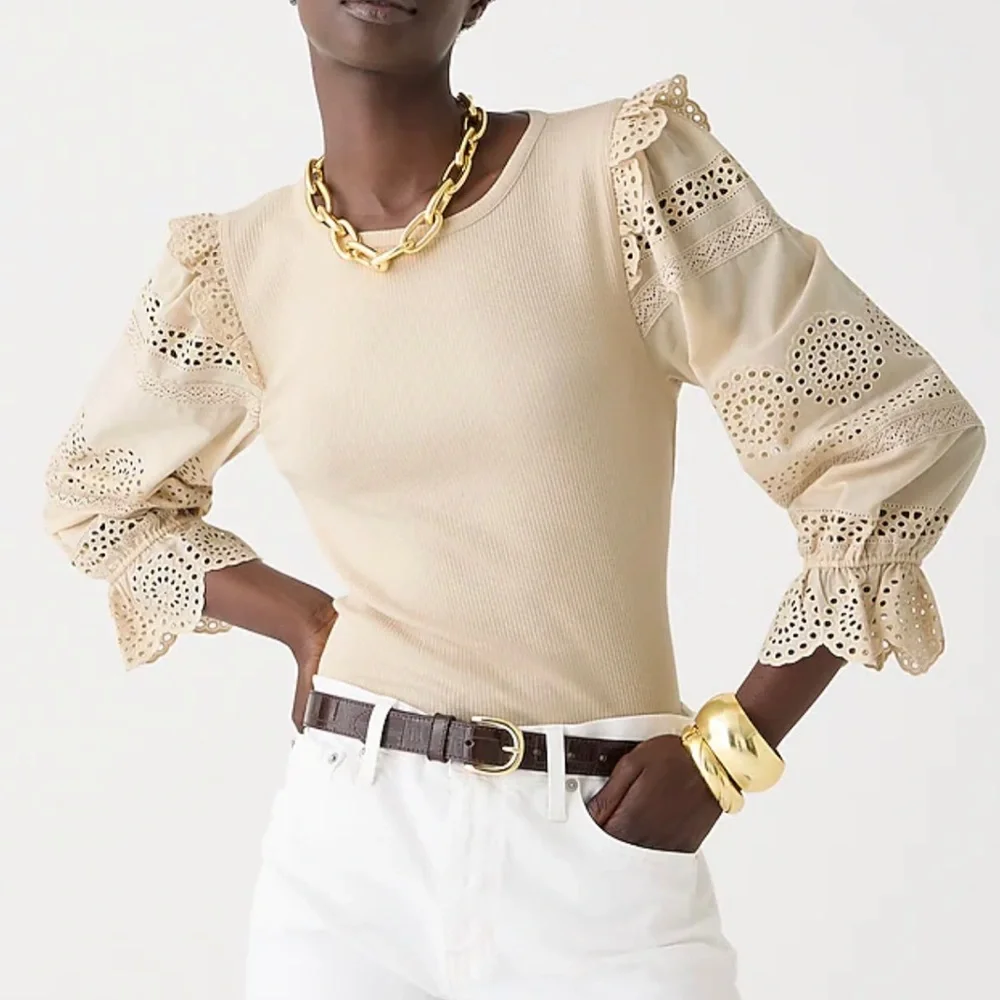 NWT / Ruffle-trim eyelet top in vintage rib / B001 - Picture 3 of 6